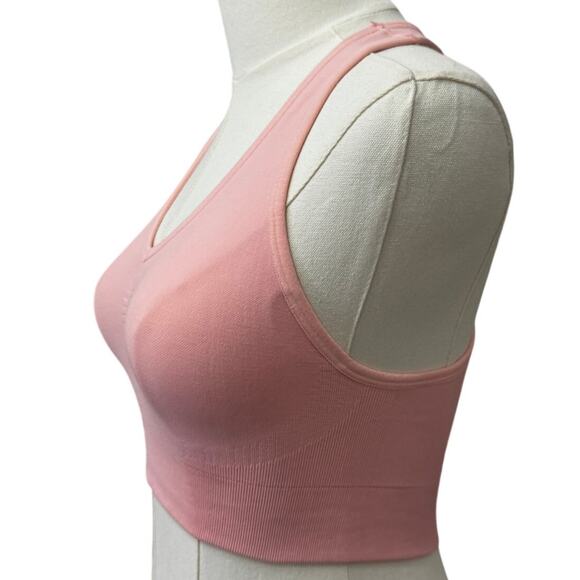 NUX Pink V-Neck Racerback Crop Top Sports Bra Medium Elevated Athleisure SPRING - Picture 2 of 4